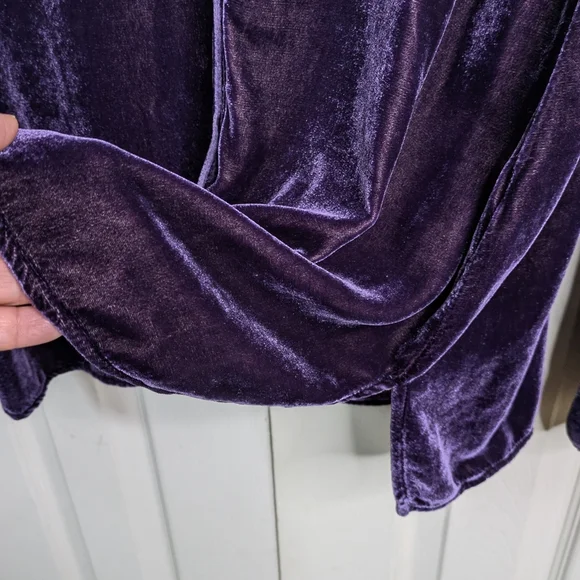 Cut Loose Cut Velvet Button Front Top Medium Purple Silk Blend Lagenlook L/S - Picture 7 of 10